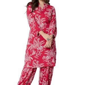 rytras Women's Pure Cotton Printed Straight Kurta Set with Palazzo Pants - Ethnic Wear, Pink